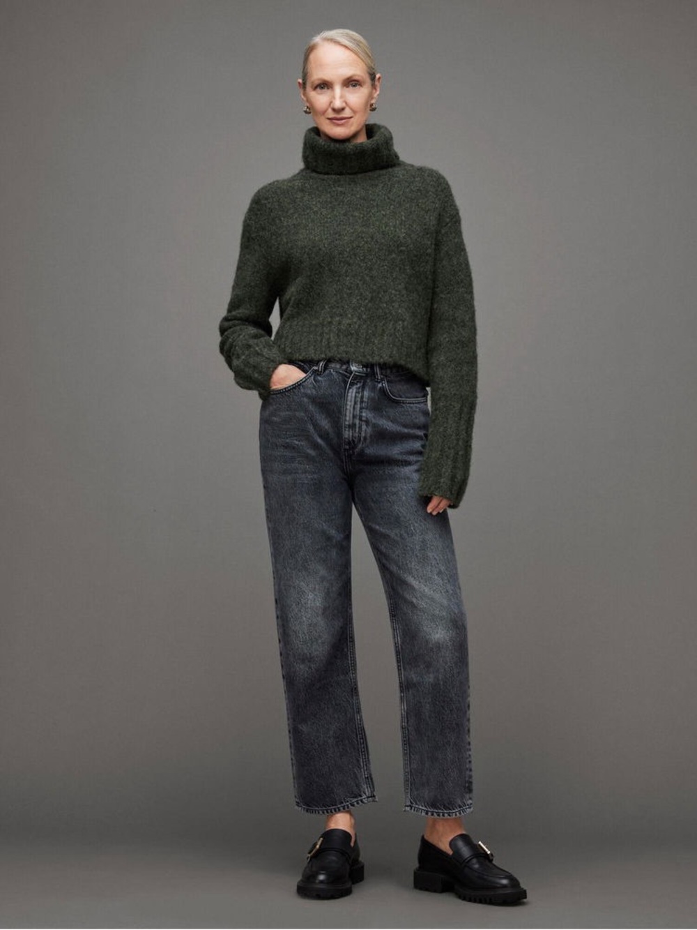 Rag & Bone Alpaca Josephine Roll Neck Turtleneck Knitted Jumper Small Green